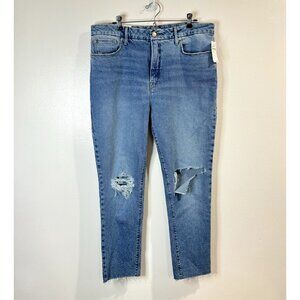 NWT Good American Jeans Size 14 / 32 Light Wash Straight Leg Distressed Stretch
